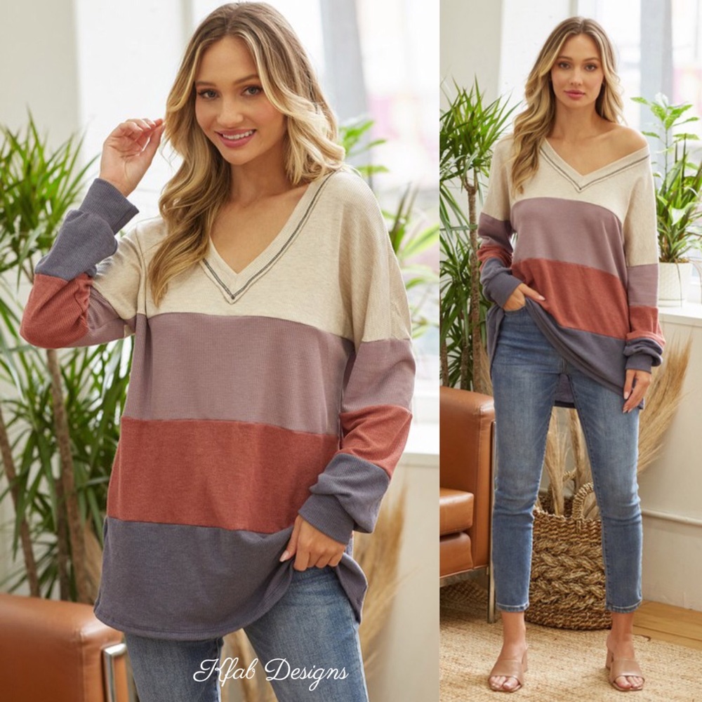 ❤️LAST 1! SALE! V Neck Lavender/Rust Thermal Super Soft Pullover! - Picture 3 of 8